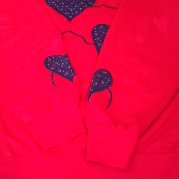 Vintage 80s Red Blue Heart Cute Girly Pullover Crewneck Sweatshirt - Picture 11 of 11